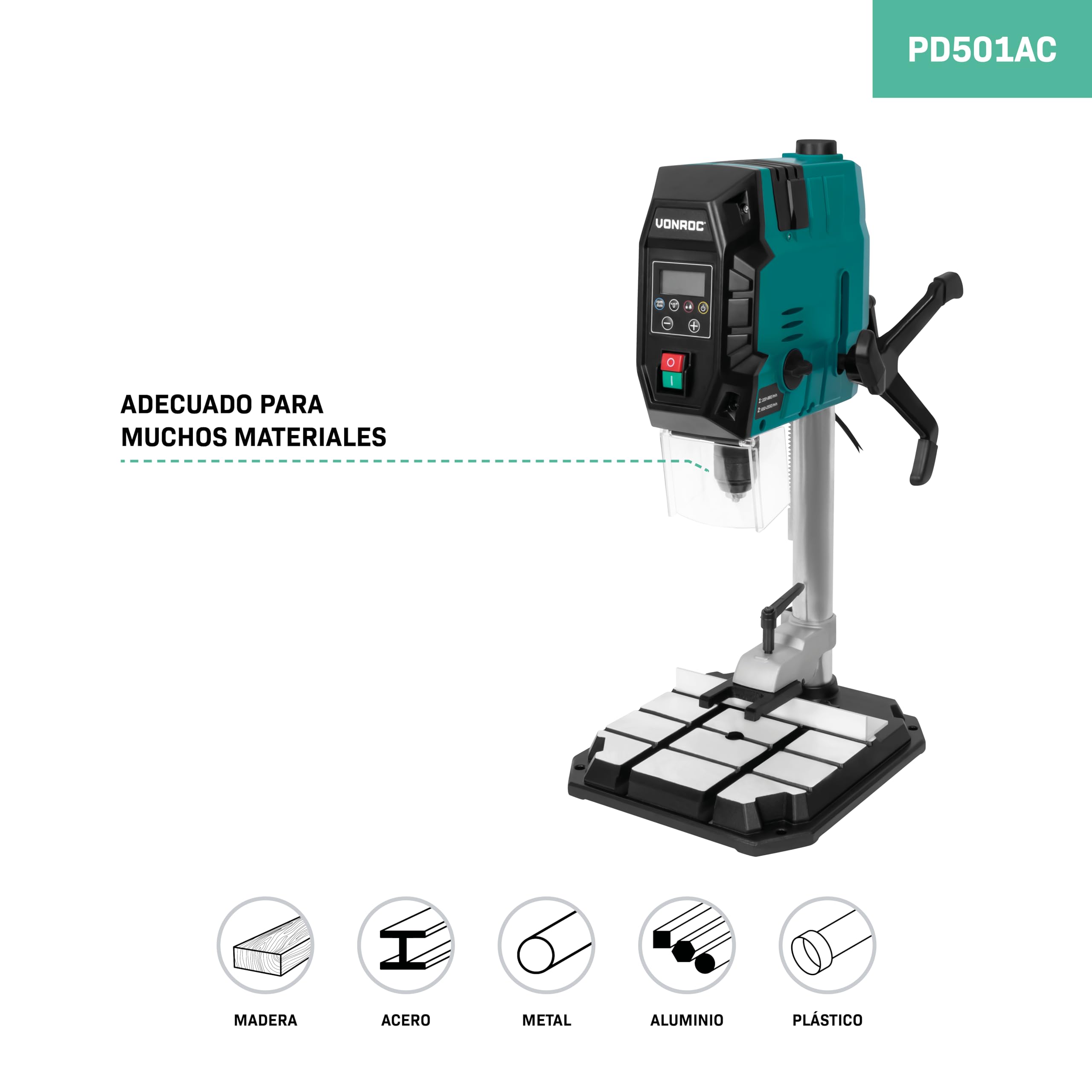 Taladro de columna 900W - Con panel de control digital y pantalla LCD | Incl. Accesorios