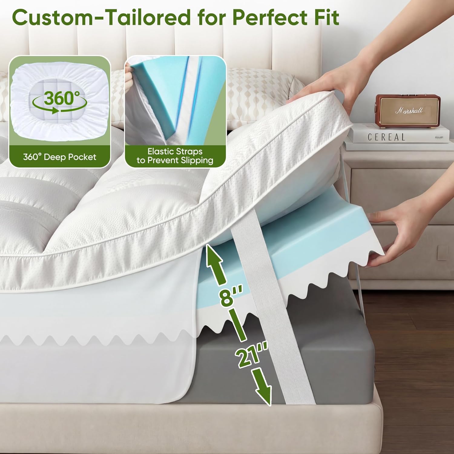 Extra Thick Memory Foam Mattress Topper Queen-5" Dual Layer with 2.5" Gel Foam Mattress Pad and 2.5" 1500GSM Cooling Bamboo Pillow Top - 2X Soft and Supportive for Back Pain Relief,80 * 60 * 5in