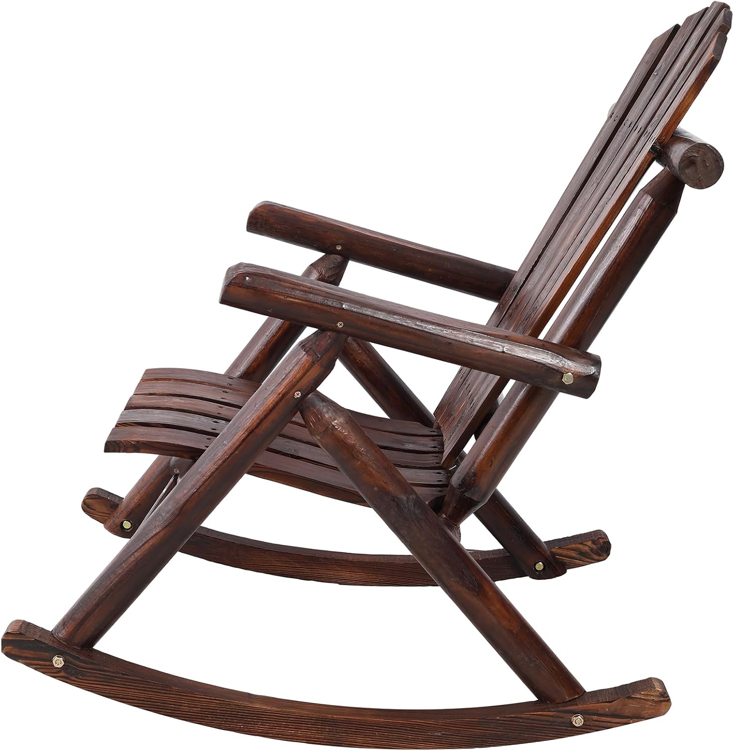 Oversized Wood Outdoor Rocking Chair - High Back Porch Rocker Chair, All - Weather Comfortable Patio Rocker for Lawn Backyard & Garden (Brown-1)