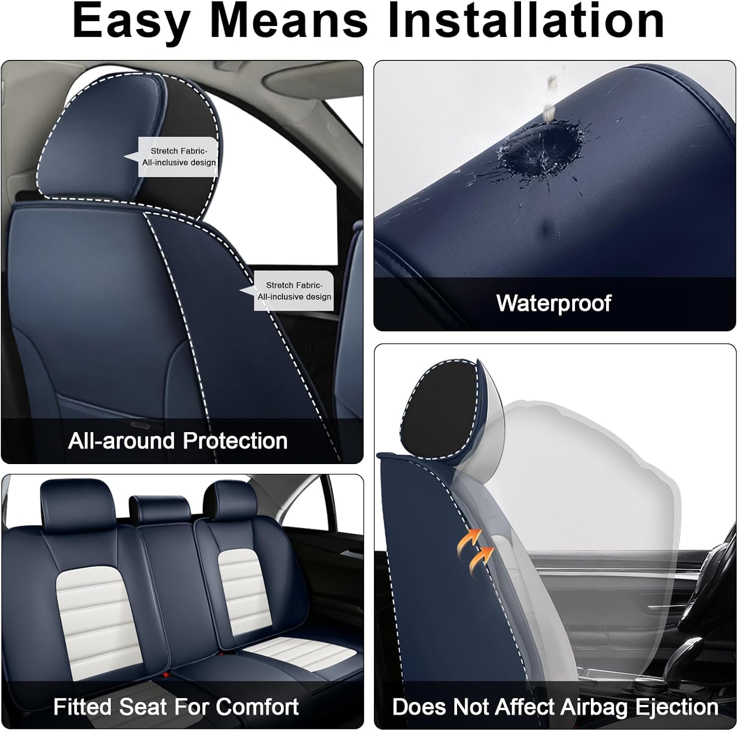 2 Seat Covers for Jeep Renegade 2015-2023 Breathable Car Seat Covers,Anti-Slip Waterproof Car Seat Protectors with Airbag,Automotive Vehicle Cushion with Storage Pockets (Standard,Blue)