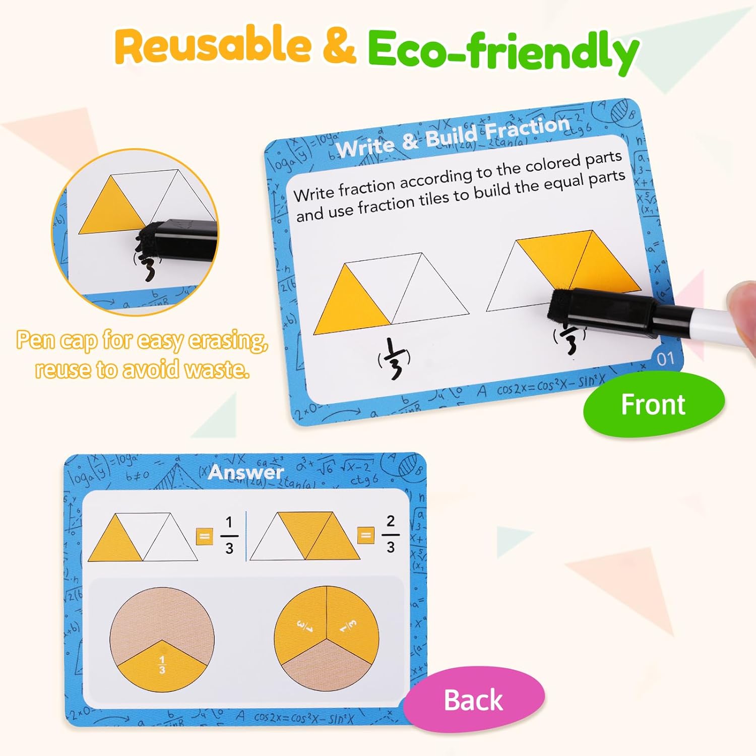 PINKPEACH Wooden Fraction Tiles & Circles Set, Math Manipulatives for Kids, Montessori Fraction Learning Kit for Homeschool & Elementary School Grades K-3