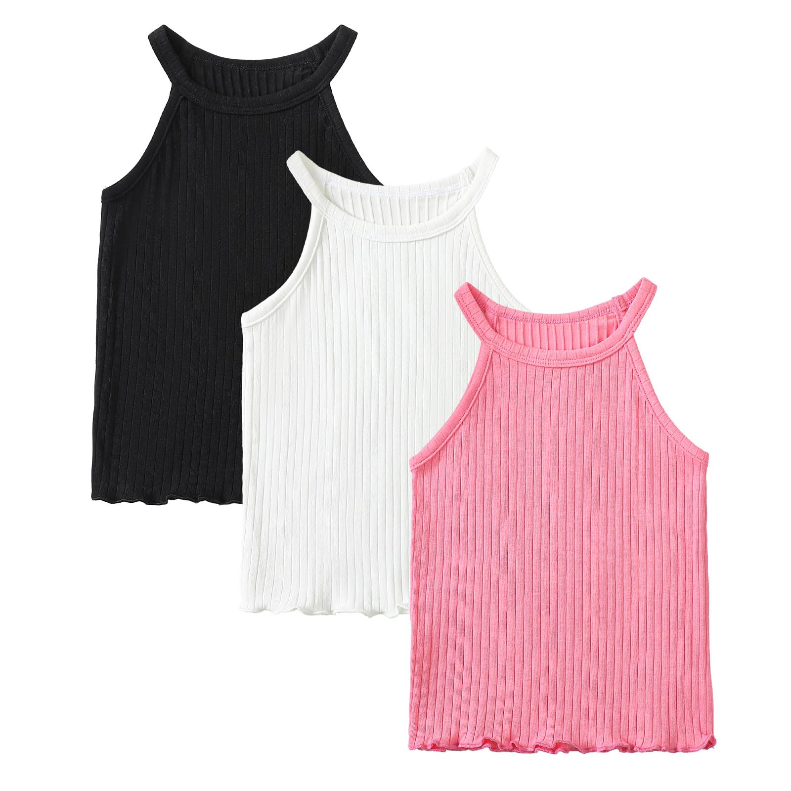 ROMPERINBOX Toddler Tank Tops Girls 3 Pack Ribbed Knit Multipacks Halter Top Camisoles Undershirt