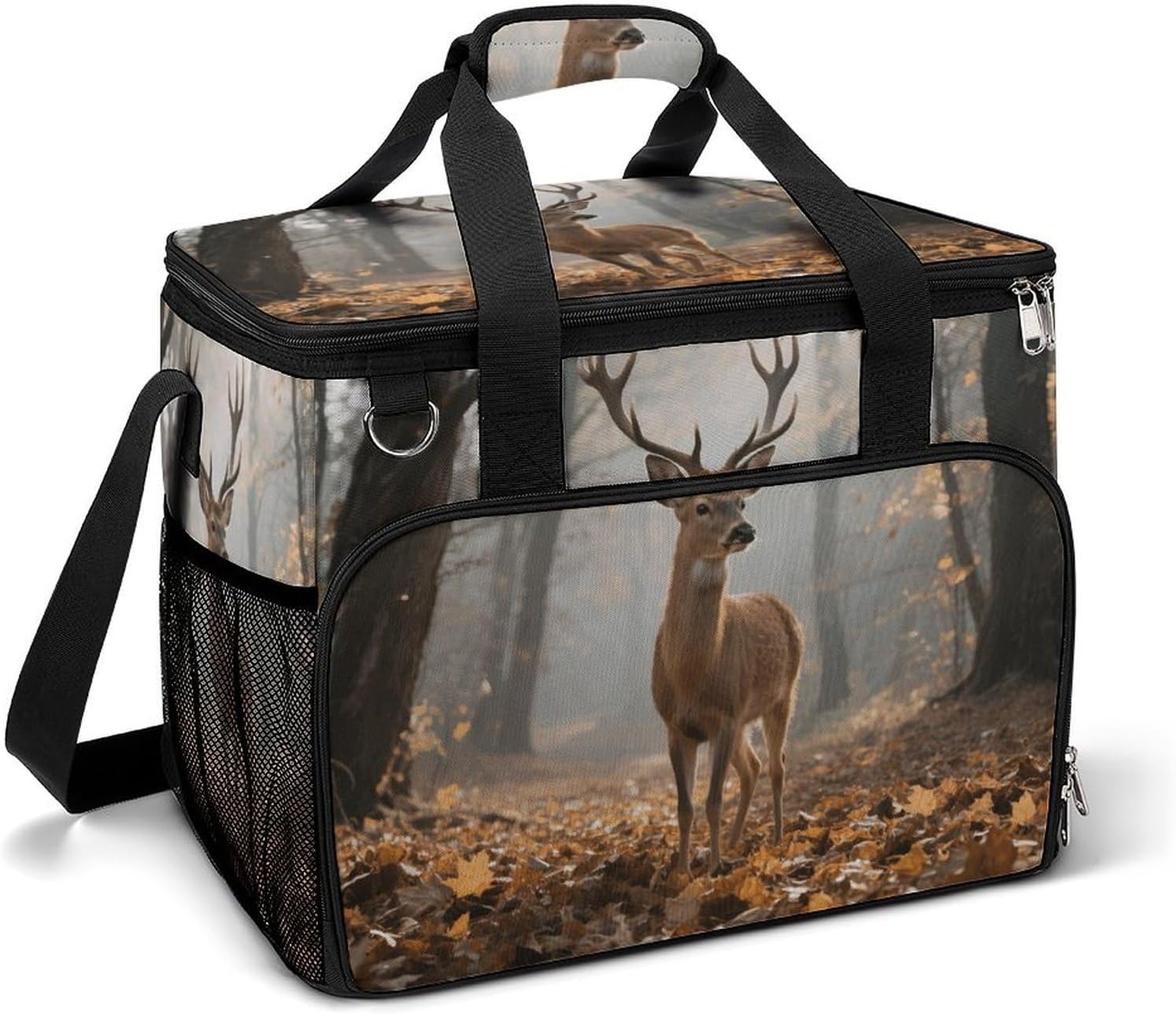 Insulated Picnic Backpack Tote Bag, Large Capacity 30L Rustic Woodland Deer Cooler Bag Leakproof Beach Bags Portable Lunch Box Waterproof Picnic Basket for Beach Camping BBQ