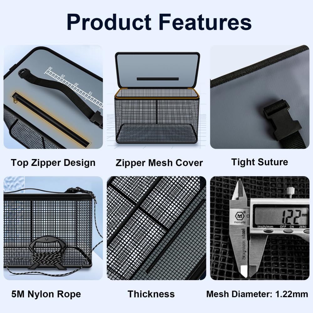 DONGKER Floating Fish Basket,Quick-Drying Coated Mesh Fishing Bait Storage Cage Collapsible 4.5 Gallons for Live Caught Fish