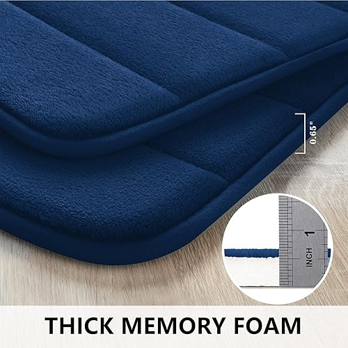 Miniatura 6 de BYSURE Juego de 2 alfombras de baño de espuma viscoelástica antideslizantes, extra suaves, absorbentes, lavables a máquina (azul marino, 17 x 24 +