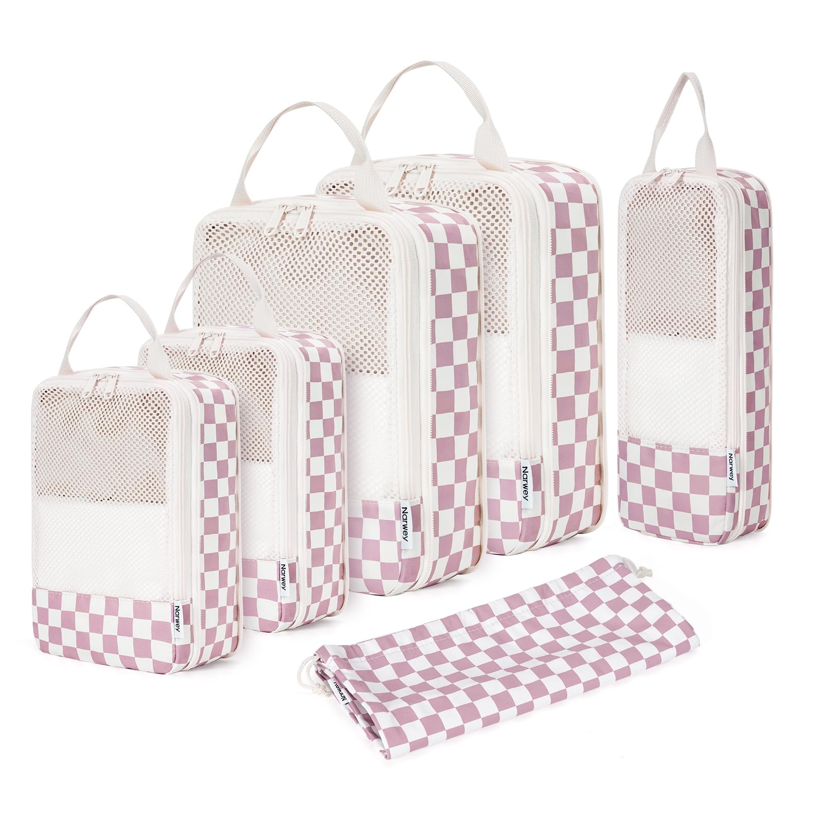 Narwey 6 Set/5 Set Compression Packing Cubes for Travel Kids Women Carry on, Packing Organizers Bag for Backpack Luggage Suitcase Duffle Bags