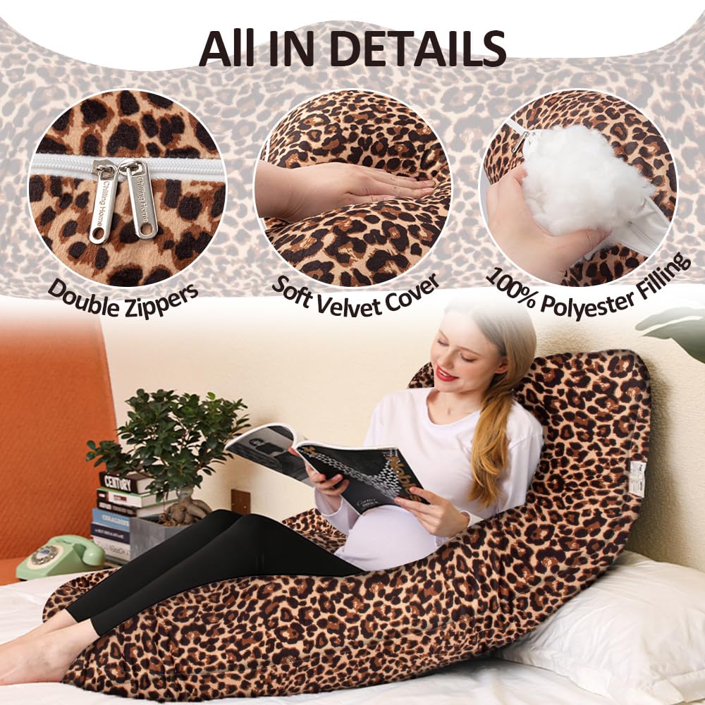 Chilling Home Coussin de Grossesse, en Forme de J, pour Dormir sur Le côté avec Housse en J, Grand Coussin d'allaitement, pour Femmes et Personnes Dormant sur Le côté, Motif léopard