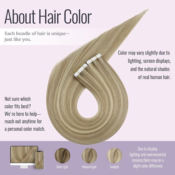 Extensiones adhesivas Fshine de cabello humano natural en rubio dorado.