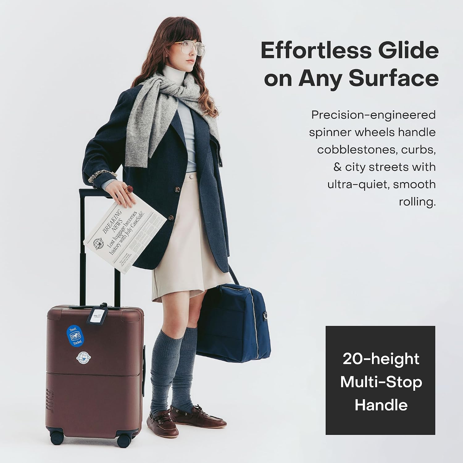 July Carry On with CaseSafe - 20" Built in Tracking, Airline Approved Carry On Luggage with Wheels, Travel Suitcase for Men & Women - Polycarbonate Shell, USB Ports & Ejectable Battery - Dark Brown