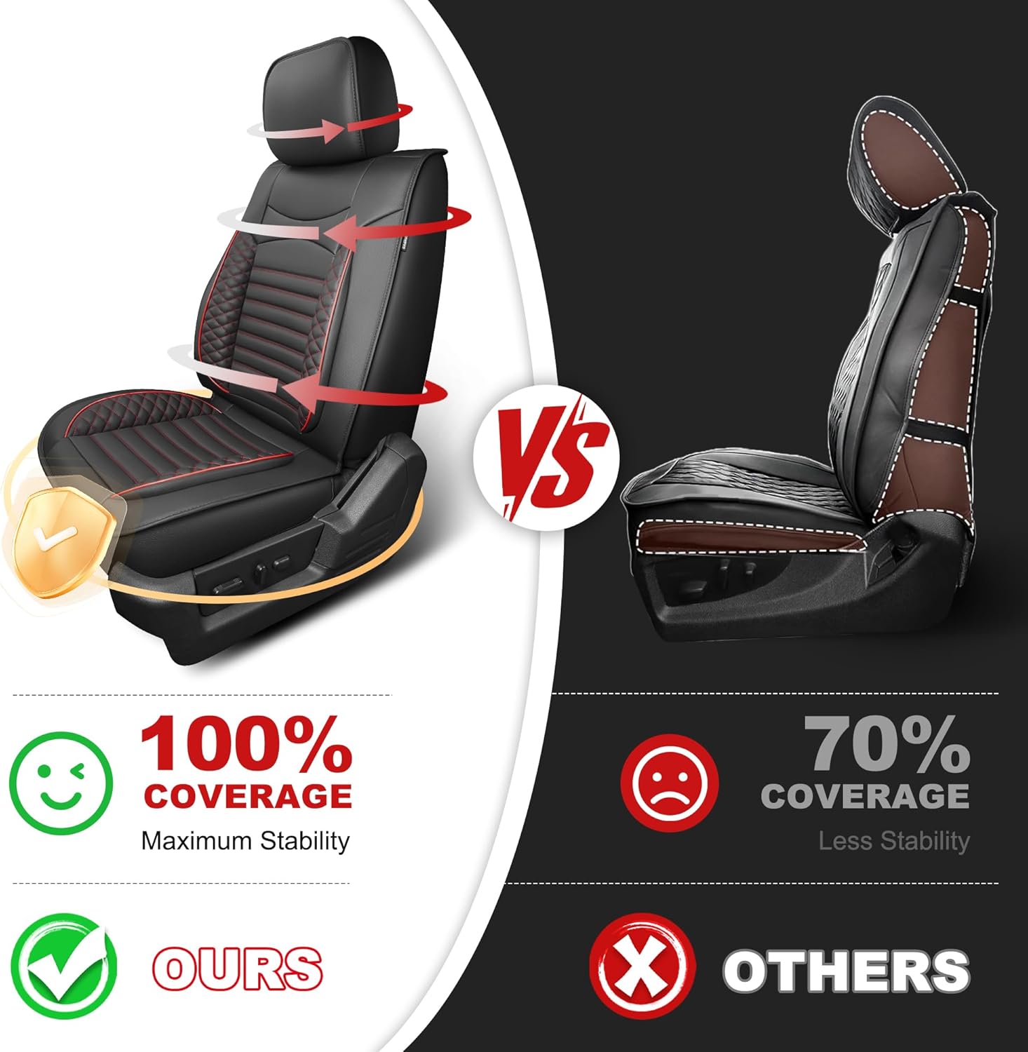 AOMSAZTO for Ford F150 Seat Covers 2009-2025 2026& F250 F350 F450 2017-2026 Super Crew,Lighting,SuperDuty Crew (XL STX XLT) Waterproof Full Coverage Seat Covers(5 Seats,Black&Redline)