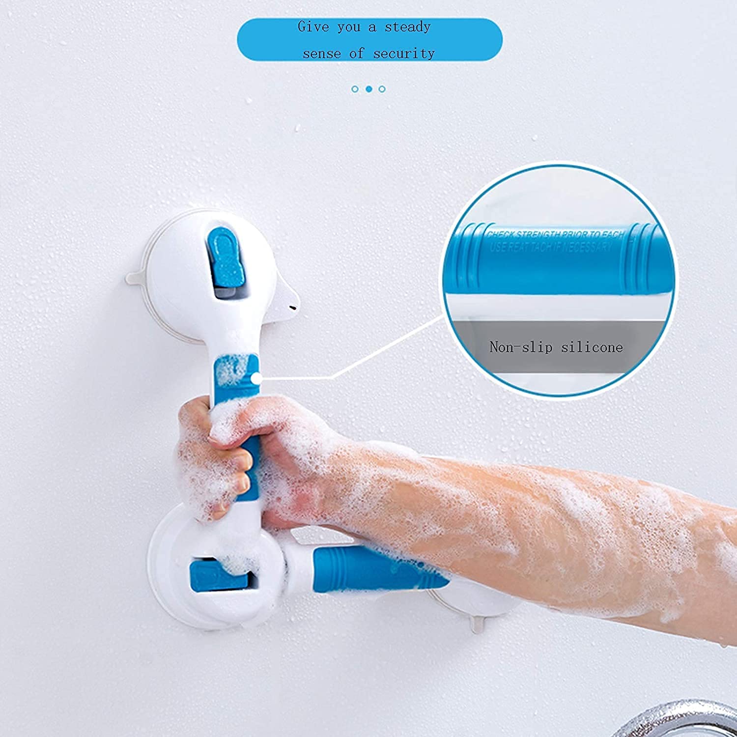 Barra di sicurezza in plastica scanalata per vasca da bagno, con impugnatura antiscivolo, per doccia e vasca da bagno, carico fino a 110 kg, blu, 49 x 12 x 9,5 cm