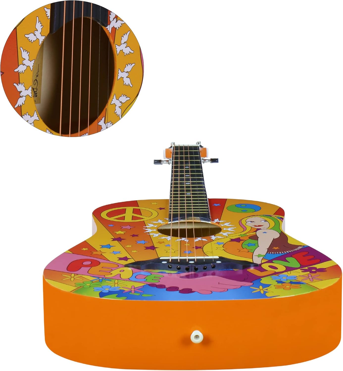 Juârez Acoustic Guitar, 38 Inch Cutaway, JRZ38CT, Hippie Funky Design, with Bag, Picks, Strap & Extra String set