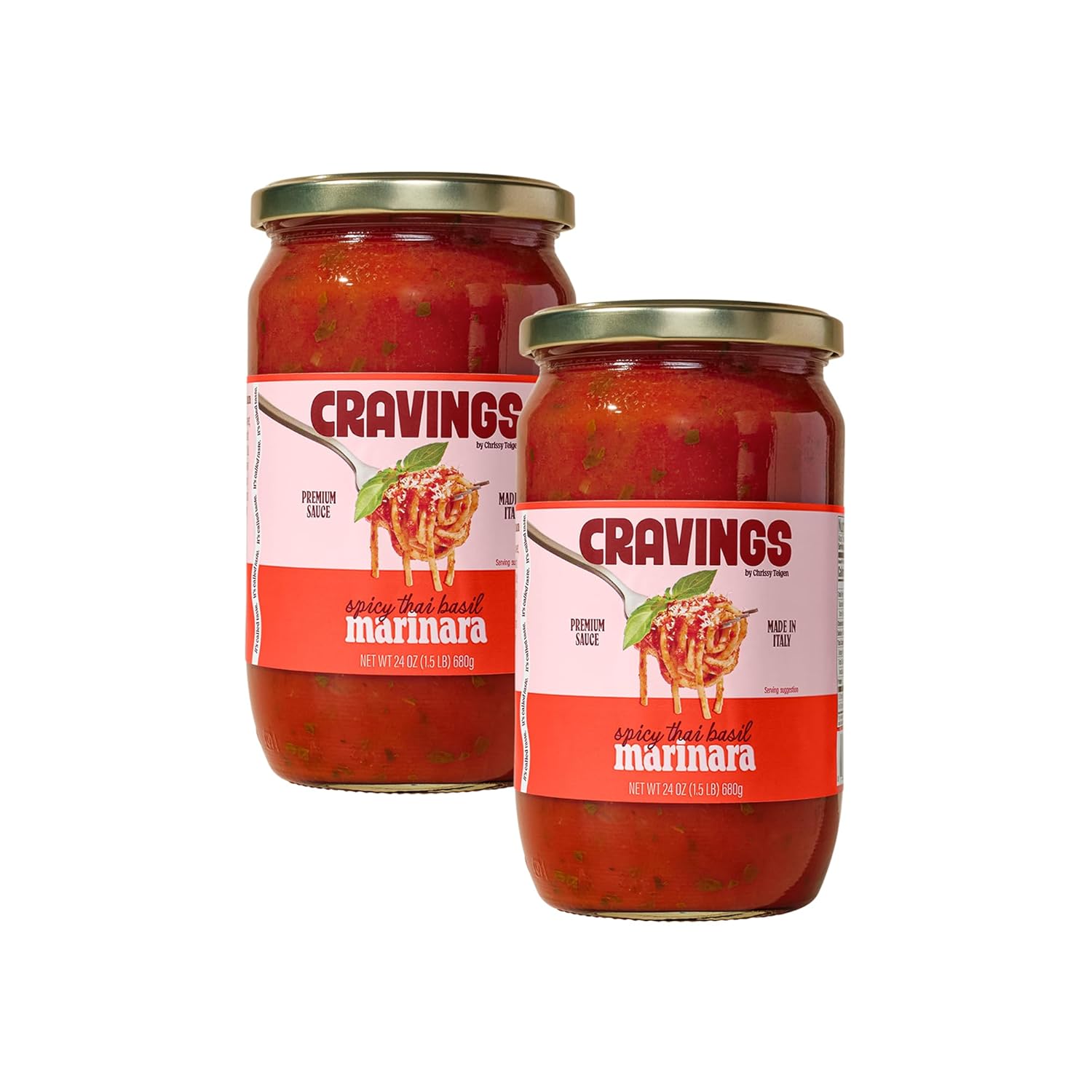 Cravings by Chrissy Teigen Spicy Thai Basil Marinara Pasta Sauce 2 Pack | Bold Tomato & Basil Sauce with Thai Herbs & Chili | Premium Imported Italian Marinara Sauce for Pasta & Cooking | 24oz Jars