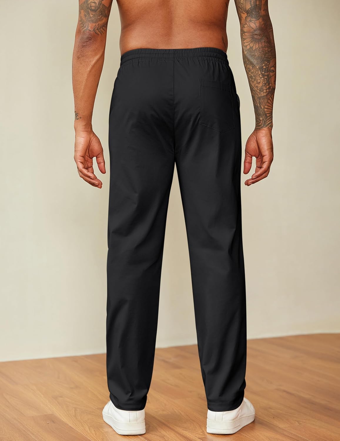 COOFANDY Men's Casual Pants Drawstring Elastic Waist Chino Pants Straight Leg Slacks Cotton Twill Trousers with Pockets - Image 3