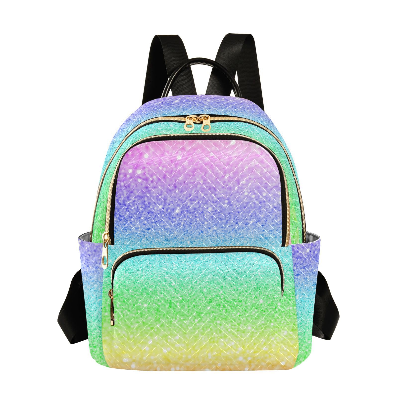 Yasala Women Backpack Gradient Glitter Rainbow Sparkle Durable Travel Backpack Lightweight Handbag Lady Purse Roomy Double Zipper Weekend Bag for Everyday Use