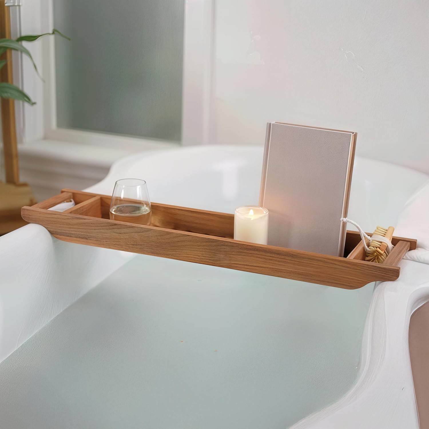 Bare Decor Vaske Natural Teak Wood Bathtub Caddy, 33" Wide