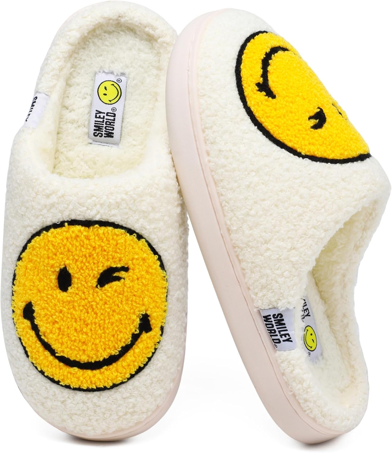 Smile Face Slippers for Womens Mens Soft Plush House Slippers Retro Happy Slip-On Slides Winter Warm Comfy Memory Foam Fluffy Indoor Outdoor Shoes - Image 9