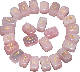 rockcloud Rose Quartz Rune Stones Tumbled Engraved Lettering Crystal Set for Wicca Crystals Healing Chakra Reiki