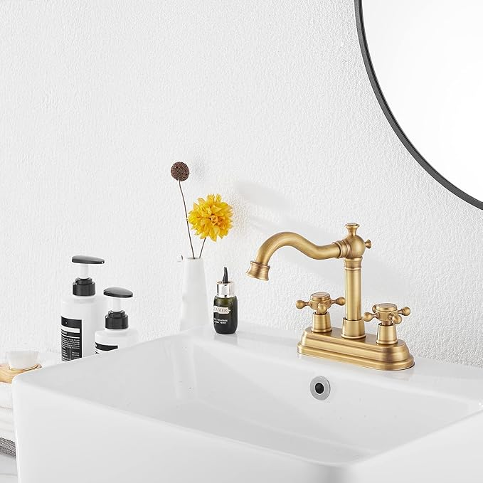 Grifería Lavamanos 2 Manijas 4 Pulgadas Acabado Latón Antigu miniatura 7