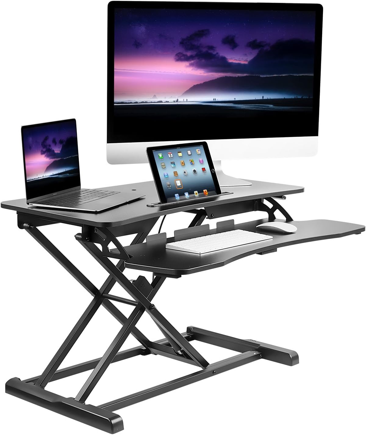 Mount-It! Adjustable Standing Desk Converter With Keyboard Tray, Ergonomic Tabletop Sit Stand Worksation 31.5 Wide for Desktop and Laptop Computers
