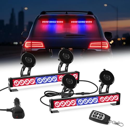 Miniatura 9 de Barra de luces estroboscópicas de emergencia 2 en 1 para bomberos, policía, bomberos, camiones, azul y blanco, 23 patrones de flash, 2 unidades,