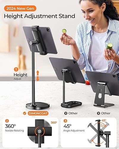 Miniatura 2 de DIMONCOAT Soporte de tableta de altura ajustable para escritorio, soporte para tableta Rotación de 360 Accesorios de tableta de escritorio para