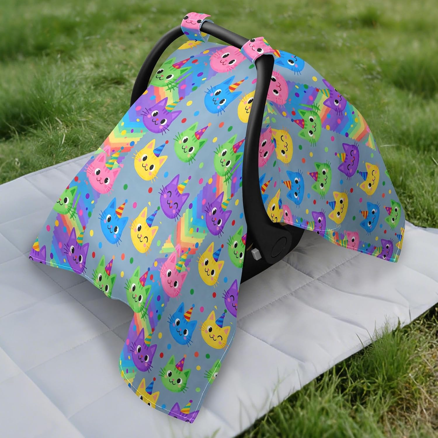 Baby Stroller Sun Shade UV Protection Stroller Bug Net,Wind and Protection Colorful Party Hat Cat