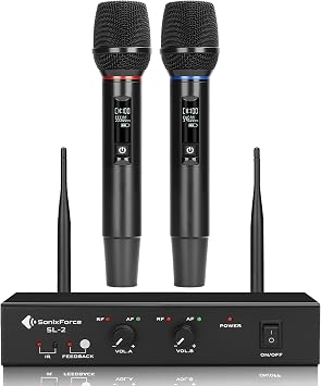 Wireless Microphone System, Dual Handheld Microphone for Singing