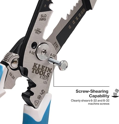 Miniatura 7 de Klein Tools K12075 Pelacables resistente, diseño forjado delgado, herramienta de pelado de cables de apertura automática, alicates eléctricos