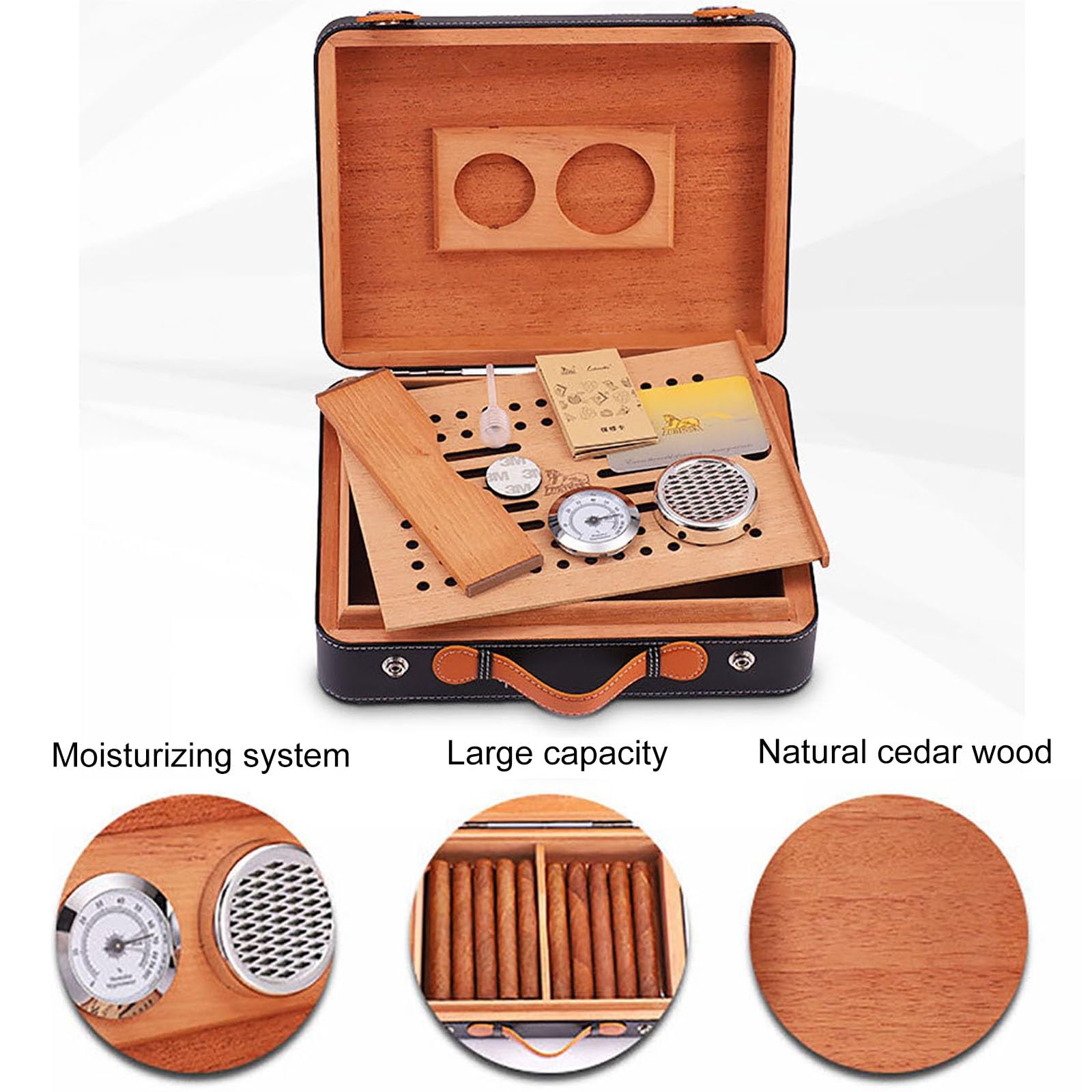 Humidor Sigari,Set Umidificatore per Sigari da Viaggio Portatile, Igrometro Magnetico Interno E Legno di Cedro, Custodia per Umidificatore per Sigari da Viaggio, per Natale, Compleanno, Affari