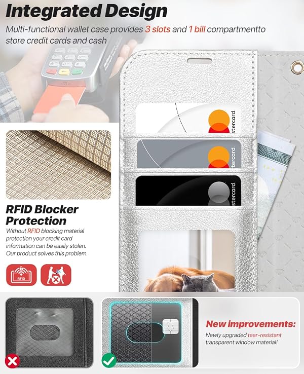 OCASE Compatible with iPhone 17 Case Wallet with Card Holders Magnetic Detachable 2 in 1 Flip PU Leather Phone Case Cover Folio RFID Blocking Kickstand for 6.3 Inch iPhone 17-Silver by OCASE - Used condition - Image 3