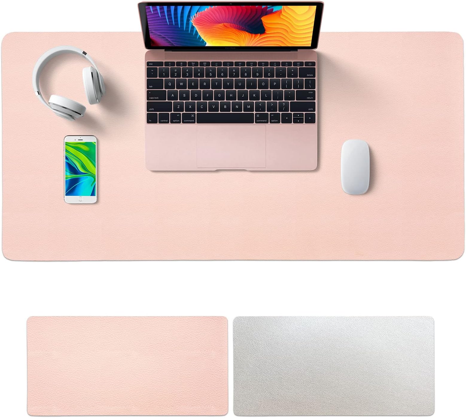 Sky-Touch Desk Pad Leather Computer Mouse Pad Office Desk Mat Extended Gaming Mouse Pad, Non-Slip Waterproof Dual-Side Use Desk Mat Protector 80 x 40cm, (Pink/White)