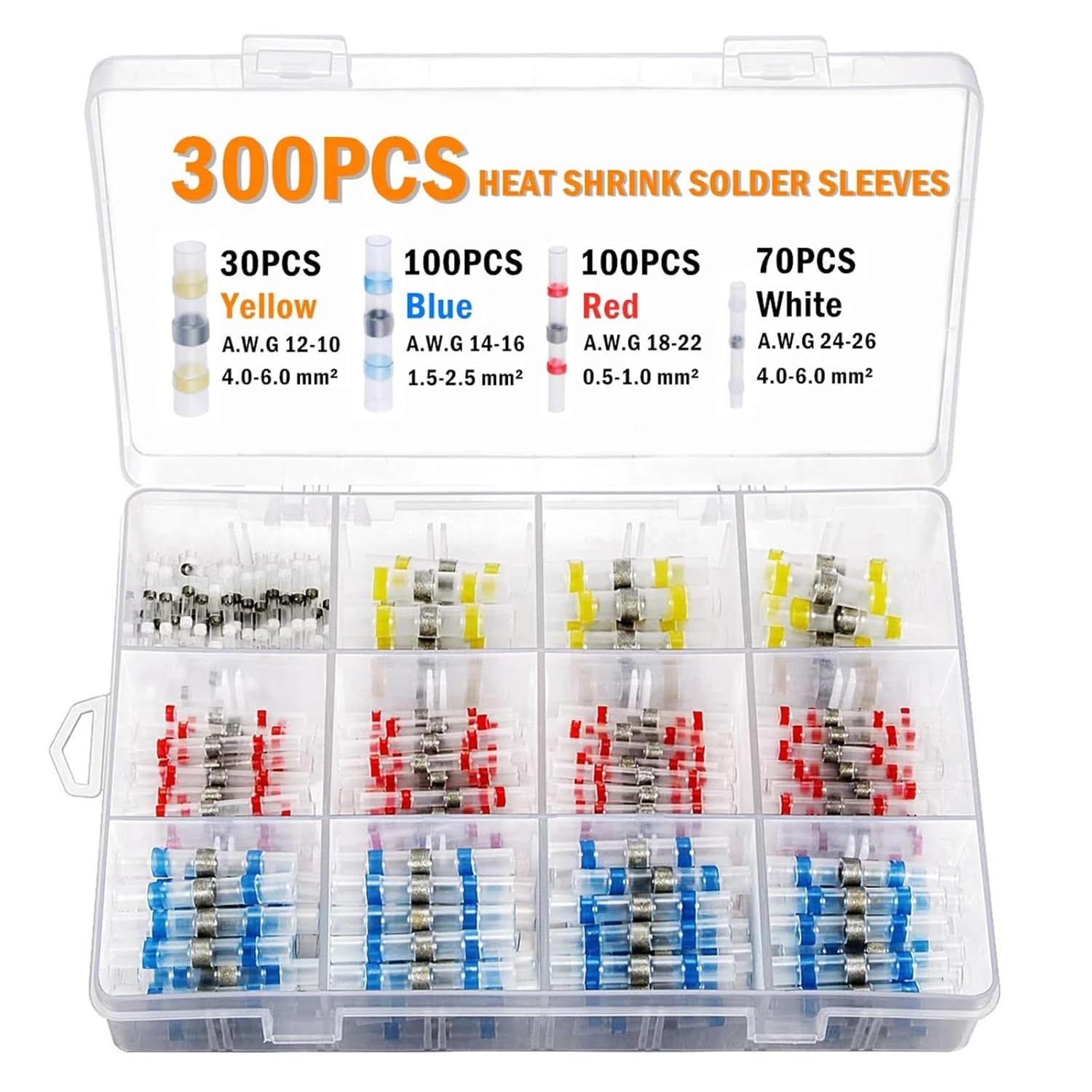 300PCS Assorted Insulated Heat Shrink Butt Electrical Wire Connectors Solder Sleeve Splice Terminals Kit AWG10-26 VUQLDHAYZ