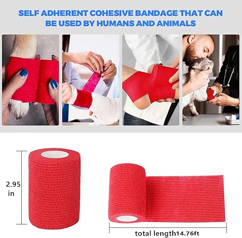 Miniatura 2 de Paquete de 12 vendajes autoadhesivos de 3 pulgadas x 5 yardas, vendajes cohesivos autoadhesivos para primeros auxilios, para esguinces de tobillo,