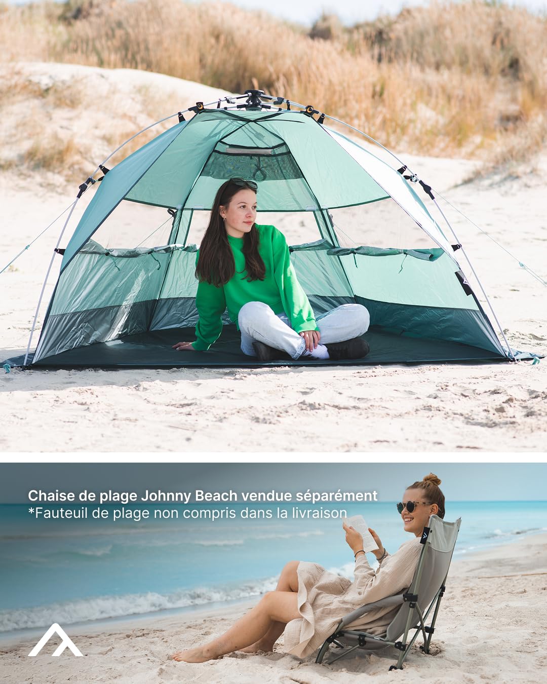 qeedo Quick Bay Tente de Plage (UV80) pour 2 Personnes avec Roll-in-Bag, piquets en Plastique et Cordes d'ancrage - Protection Solaire pour familles, Enfants, bébés ou Chiens - Bahamamint