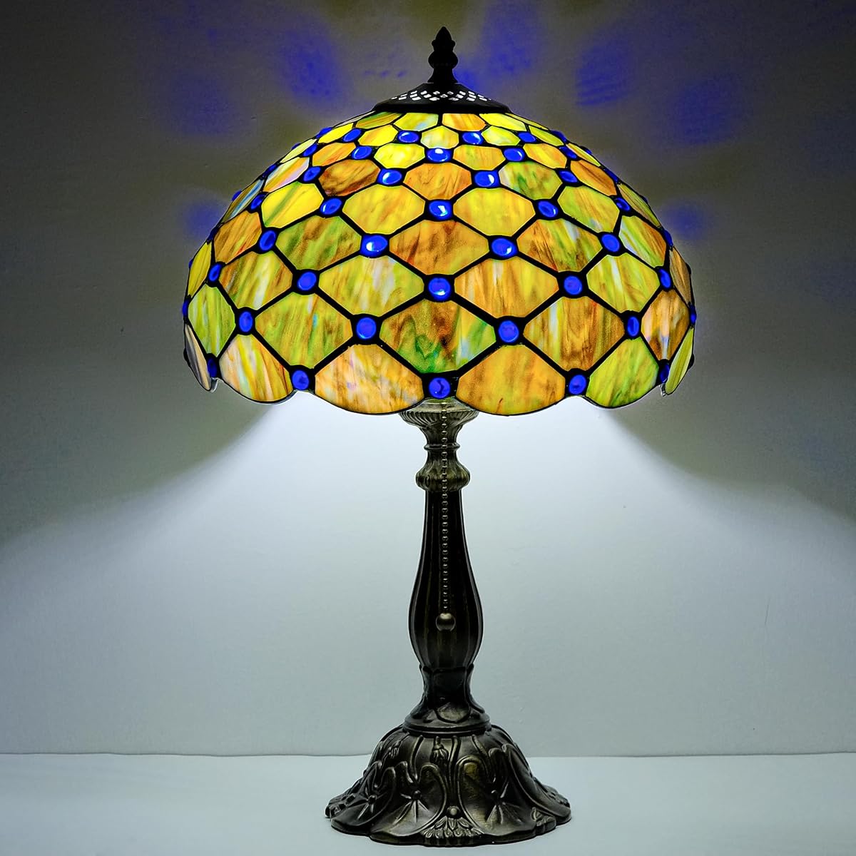 GILGGAK Tiffany Lamp Gradient Green Stained Glass Table Lamp Desk Bedside