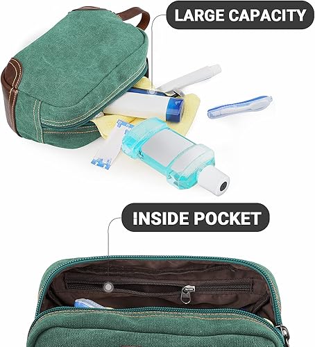 Miniatura 4 de emissary Neceser de viaje de cuero y lona para hombre, kit de aseo Dopp para hombre, bolsa de afeitar para accesorios de viaje, 2 - verde, Neceser