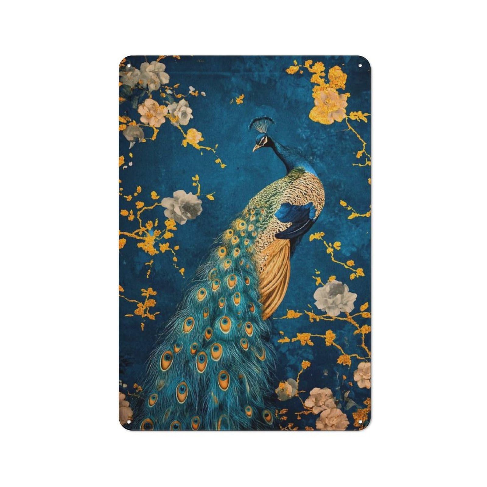 Junmoney Abstract Peacock Kintsugi Rustic Metal Wall Sign 30X20cm For Living Room Wall, For Kitchen, Dining Room And Home Bar Wall Decor
