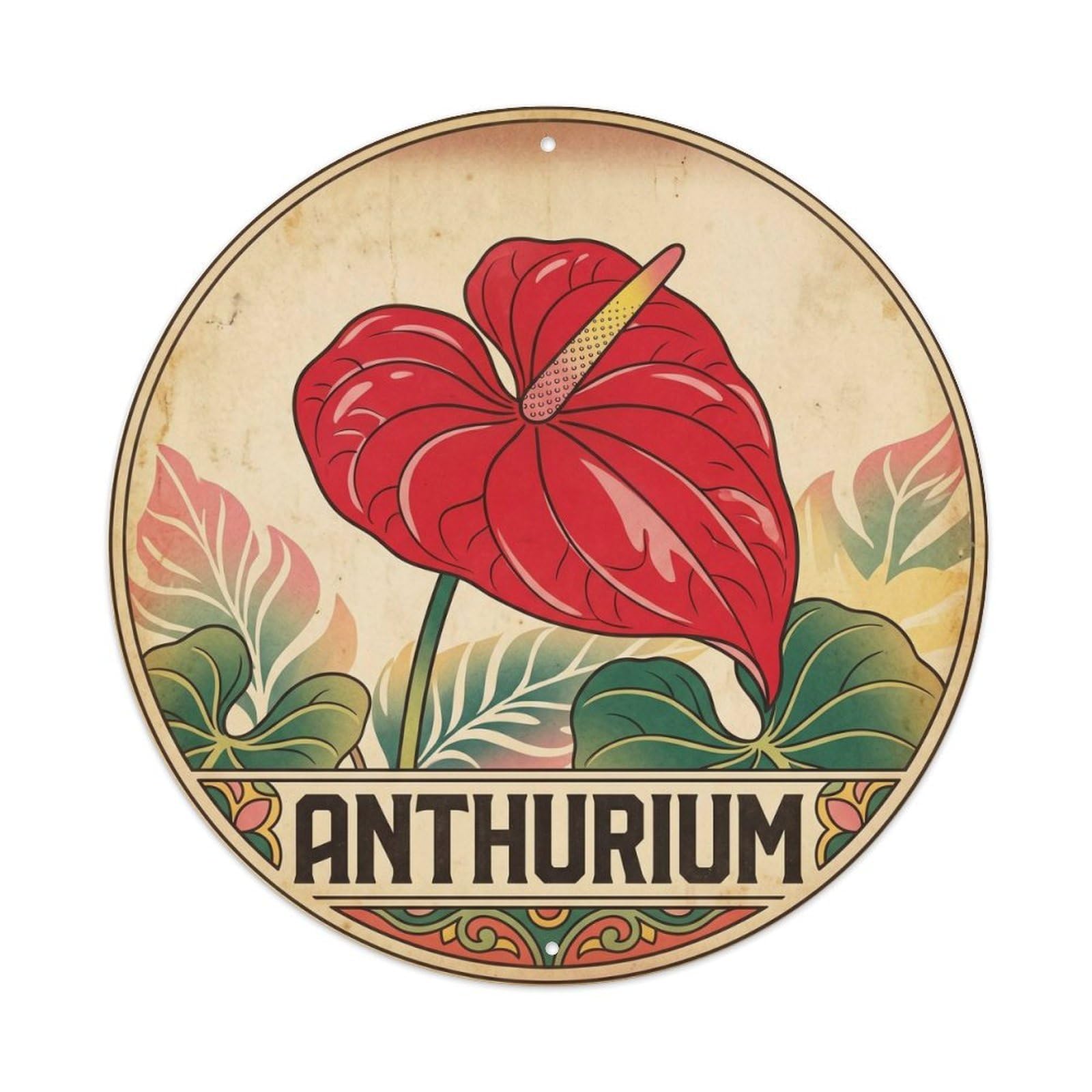 Anthurium Flower Hawaii Tropical Botanical Island Metal Tin Sign