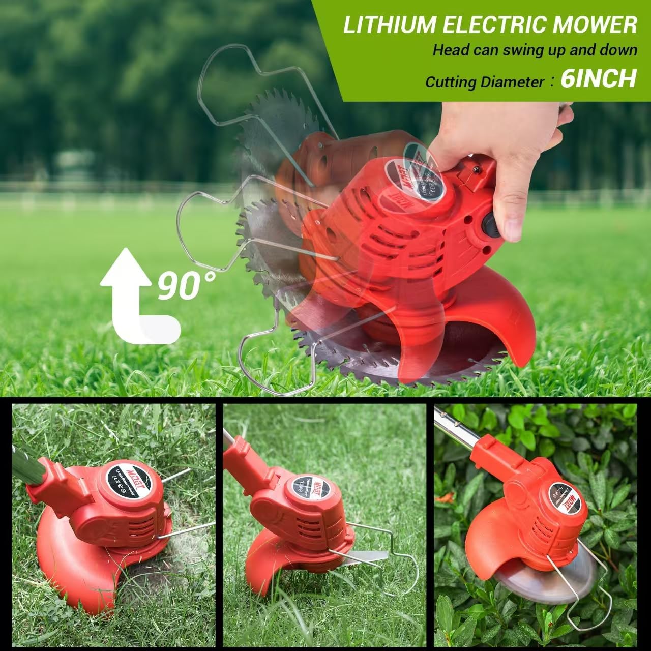 Cordless Weed Wacker 21V Electric Eater Battery Powered with 2pcs 1500Mah Rrchargable Batteries and Charger，3 in 1 Weed Wacker & Edger & Lawn Mower