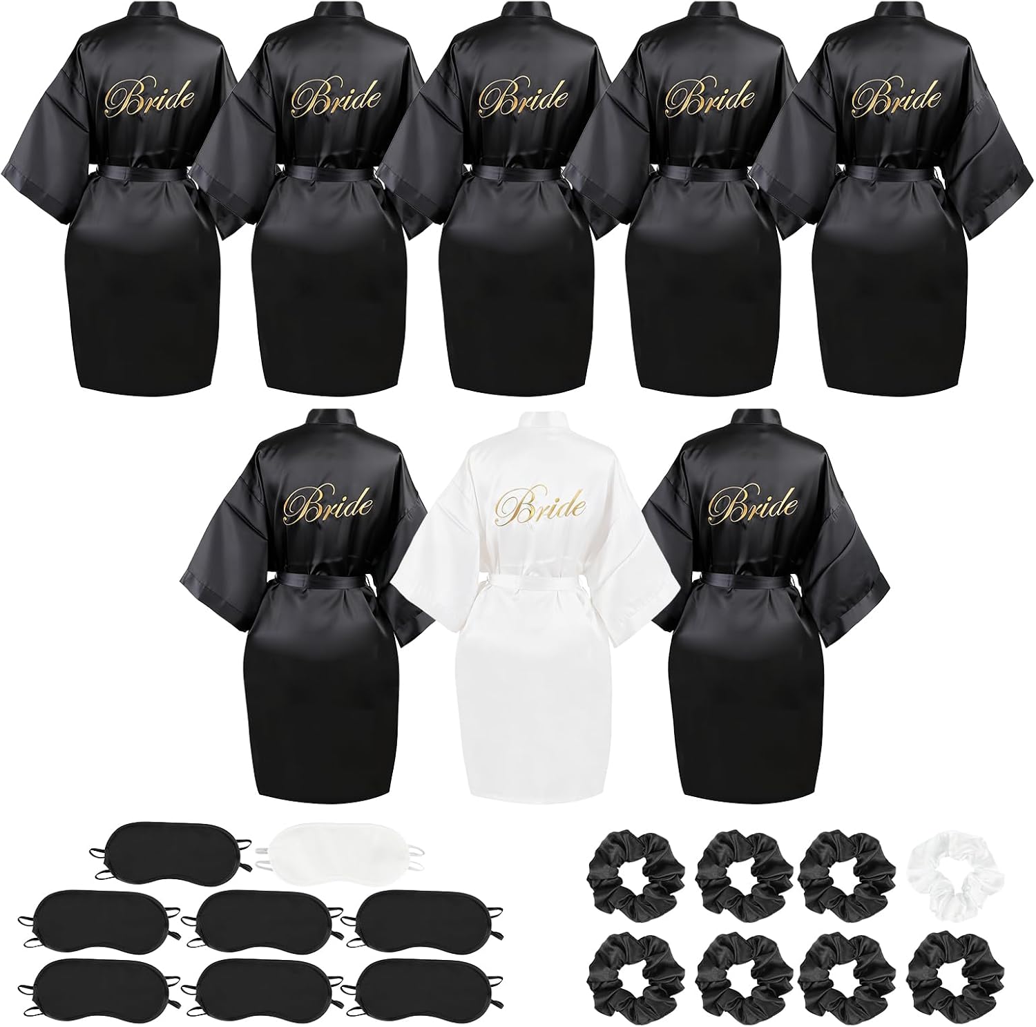 8 Pcs Bridesmaid Robe Sets with Sleeping Eye Mask Elastic Headband Silky Satin Bridal Party Robe for Women Wedding