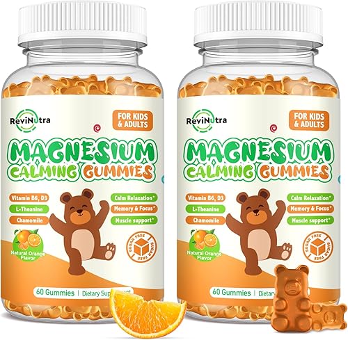 Miniatura 20 de Gomitas de magnesio para niños – Suplemento de gomitas de glicinato de magnesio con L-teanina, vitamina B6, D3 para niños y adultos – Apoya