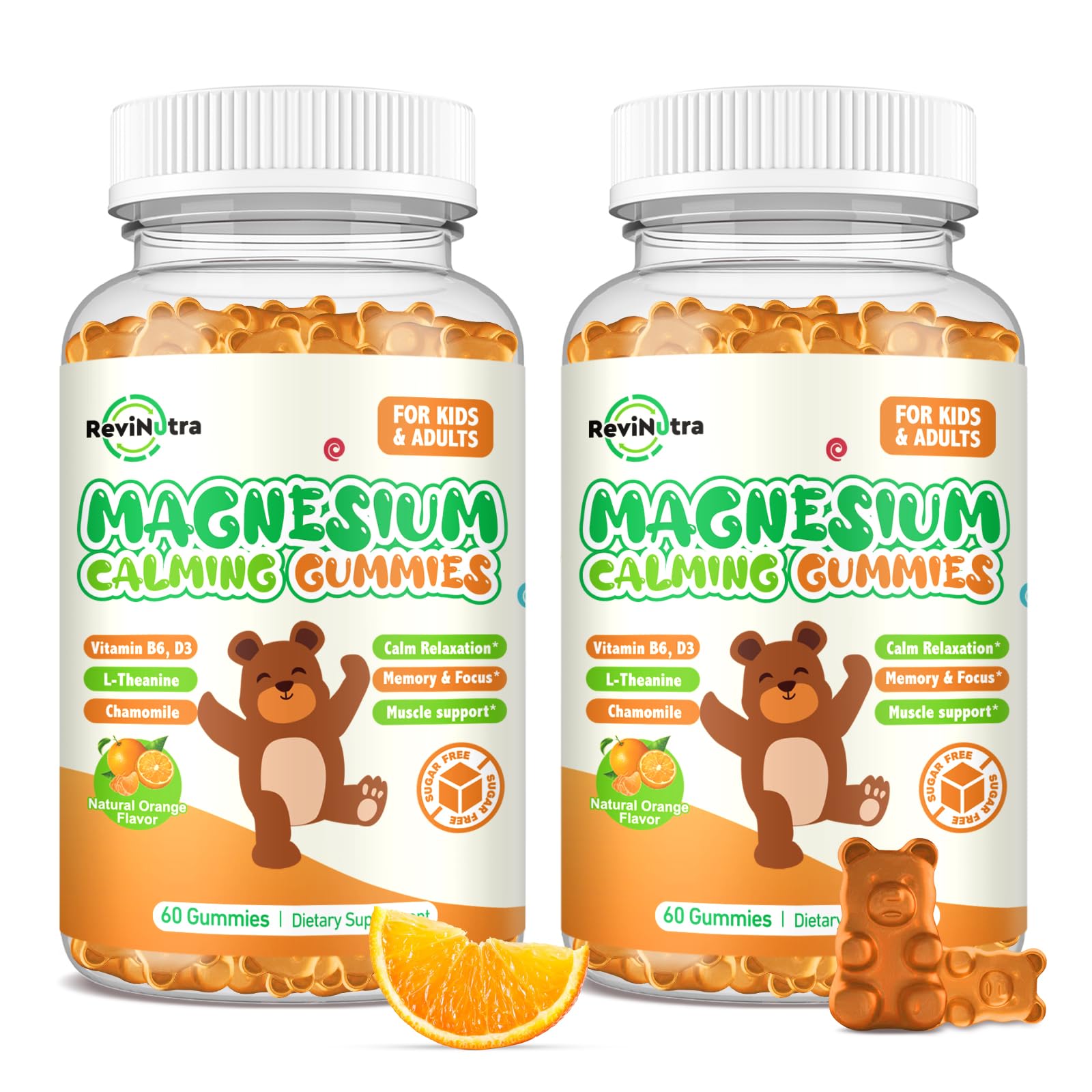 Magnesium Gummies for Kids - Magnesium Glycinate Gummies Supplement with L-Theanine, Vitamin B6, D3 for Adults & Kids, Calm Magnesium for Sleep, Relaxation, Brain, Bones,Sugar Free Orange 120ct