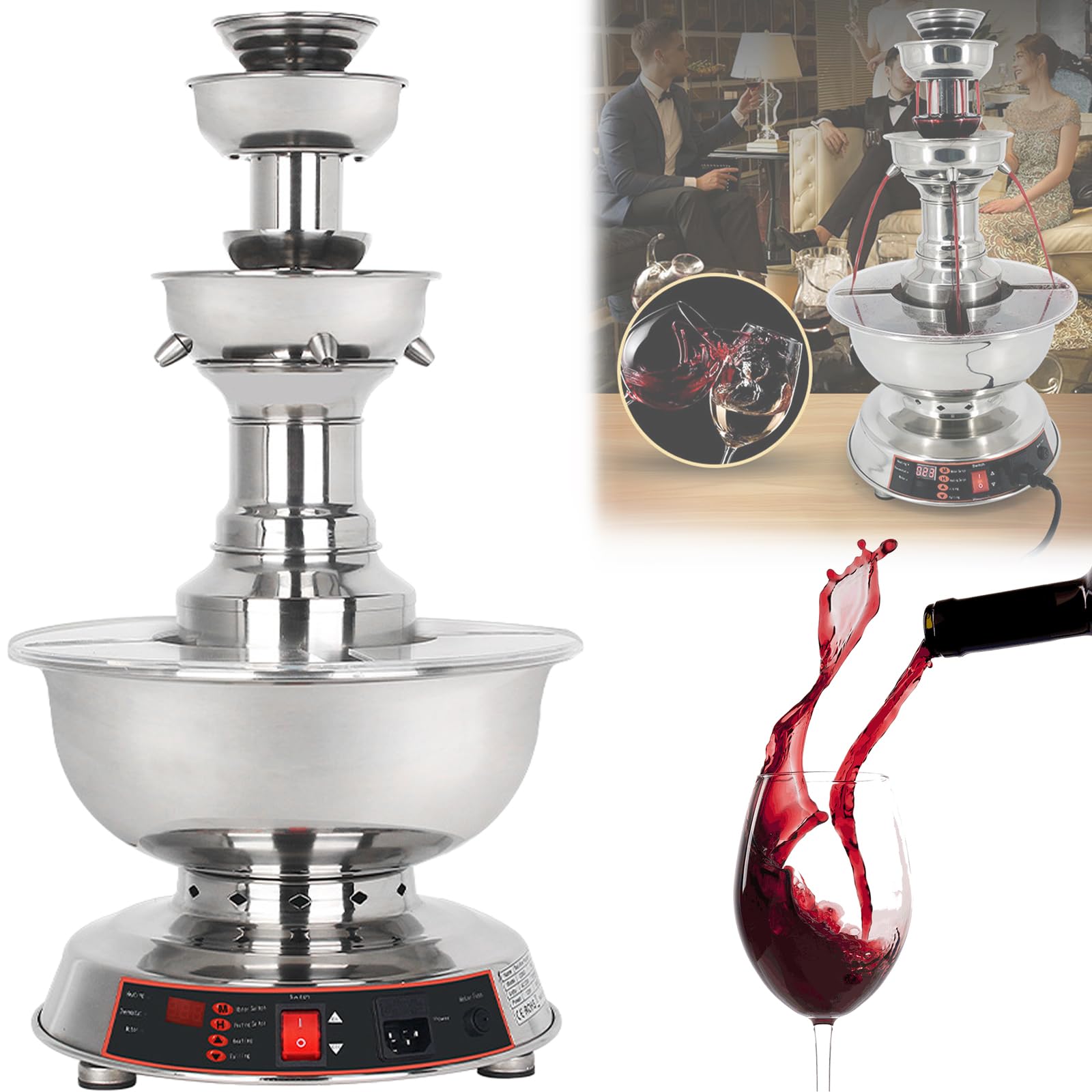 MYFTNP 3-tier Wine Fountain Machine, 3.5l Electric Stainless Steel Beverage Dispenser With 0-100℃ Temperature Adjustment, For Wine, Champagne, Juice, Water For Wedding, Festival Party, Bar