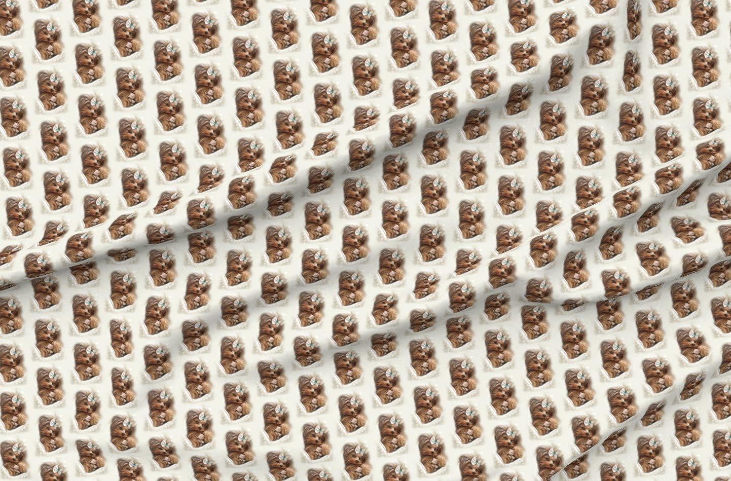 Spoonflower Fabric - Lamb Yorkie Toy Dog Painting Bow Printed on Organic Cotton Sateen Fabric by The Yard - Sewing Quilting Apparel Home Decor
