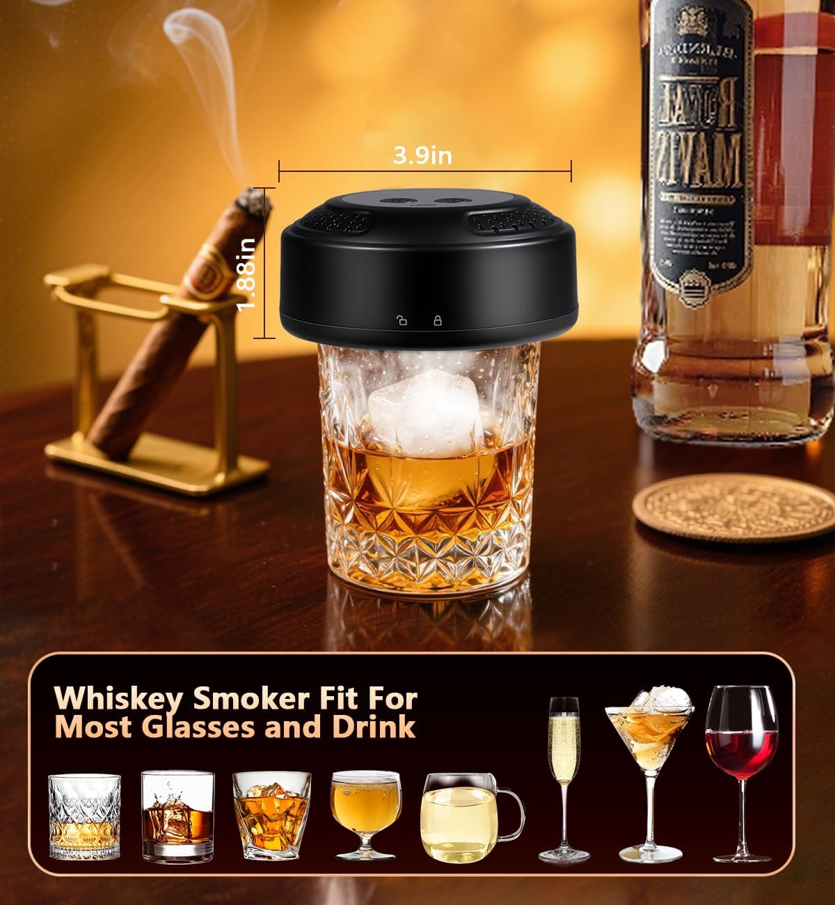 Electric Whiskey Smoker Kit with LED Light Show & Battery Gauge - 7 Dynamic Light Modes, 6 Wood Chips, USB-C Rechargeable image 4