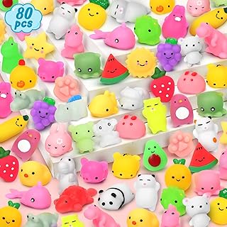 80 Pcs Squishies, Mini Mochi Squishy Toys for Kids Party Favors, Animal Squishies Stress Relief Fidget Toys, Goodie Bag Stuffers, Classroom Prizes, Kawaii Birthday Gifts for Toddlers and Kids