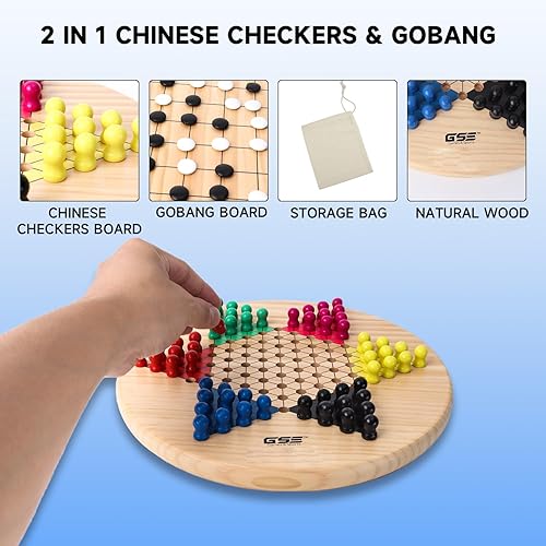 Miniatura 3 de GSE Games & Sports Expert Juego de mesa 2 en 1 de madera natural de 11.5 pulgadas con 66 clavijas y piedras de madera colorida, juego de estrategia