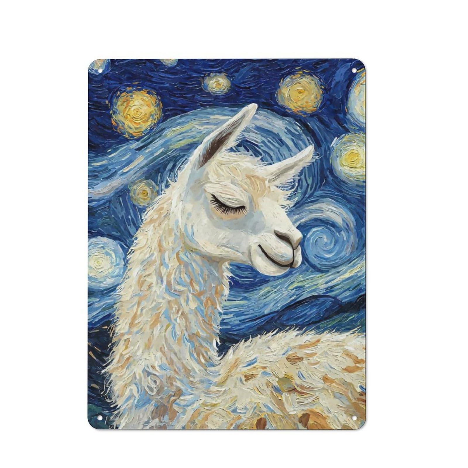 Junmoney Style-10 Llama Sleeping Starry Night Vintage Metal Plaque 40X30cm For Hobby Room Or Studio, Suited To Hobby Room Decor Fans
