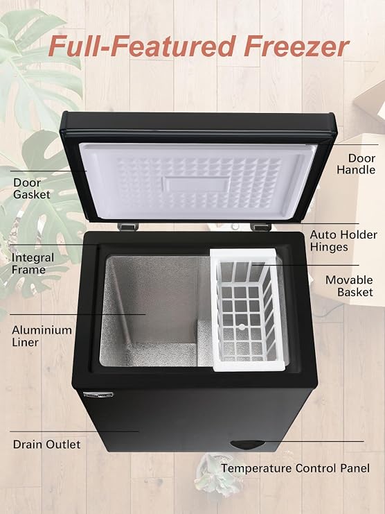 Chest Freezer Small Deep Freezer WANAI 3.5 Cu.Ft Mini Freezer Black Free-Standing Top Door Freezer Adjustable 7 Thermostat and Removable Basket Open Deep Freezer Apartment Kitchen, Black